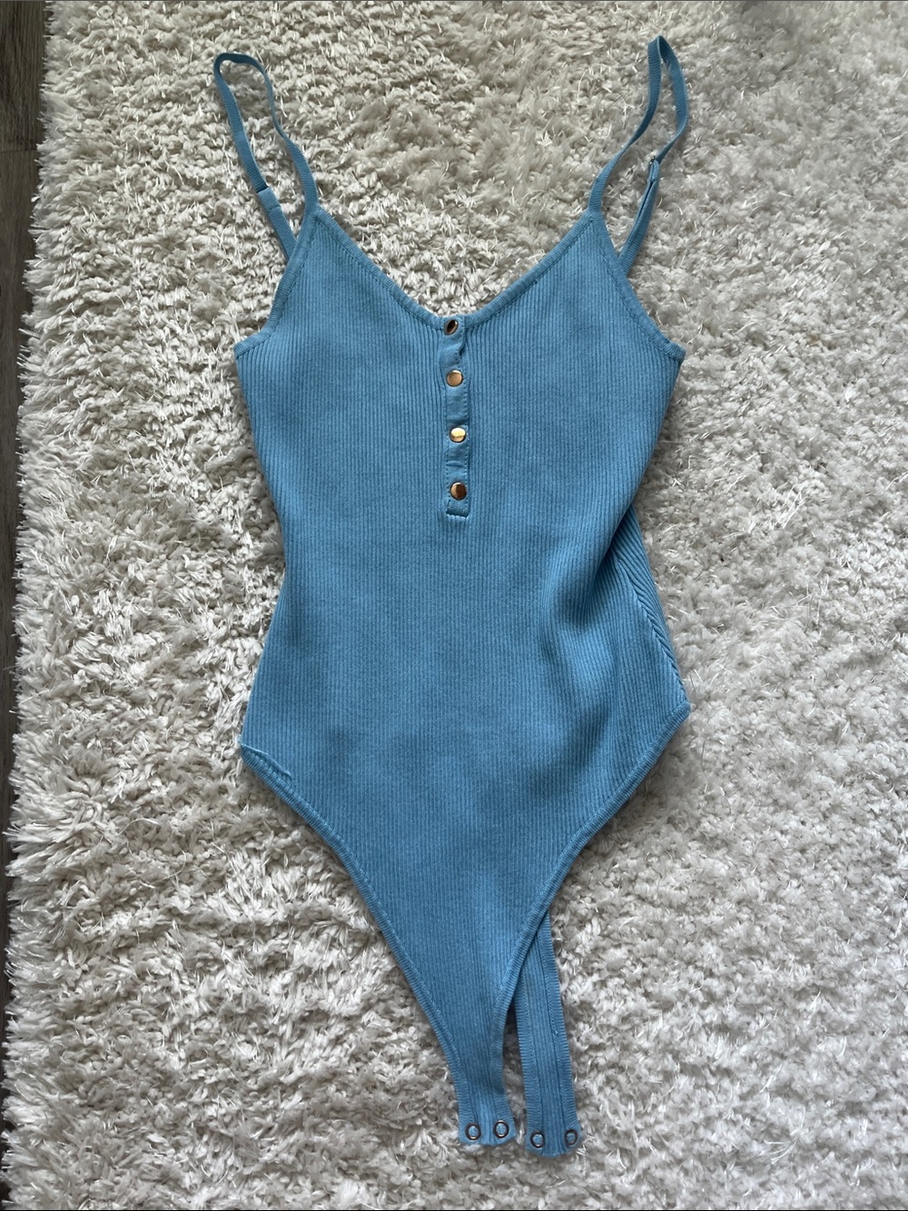 Ribbed Button-Front Bodysuit in Sky Blue